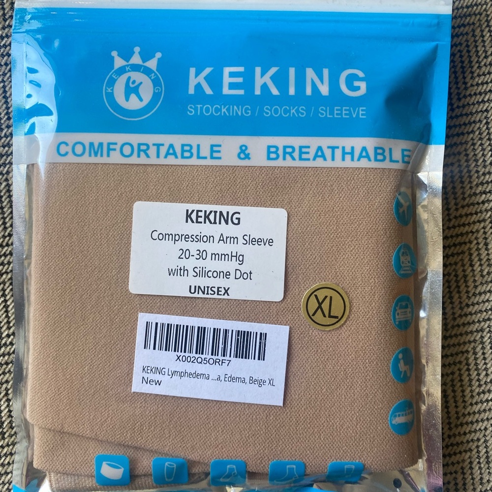 KEKING® Unisex Lymphedema Compression Arm Sleeve with Silicone Band, 20-30 mmHG